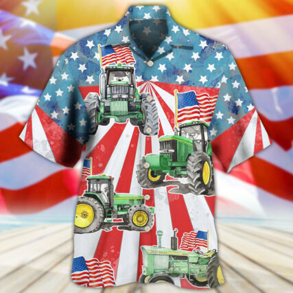 Tractor Independence Day Watercolor Tractor US Flag - Hawaiian Shirt - Owl Ohh - Owl Ohh