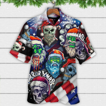 Skull Christmas US Flag Skeleton Art - Hawaiian Shirt - Owl Ohh - Owl Ohh