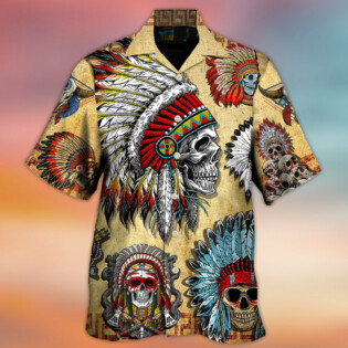 Native American Skull Vintage Art Style - Hawaiian Shirt - Owl Ohh - Owl Ohh