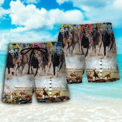 Horse Racing Great Horse Best Seat - Beach Short - Owl Ohh - Owl Ohh