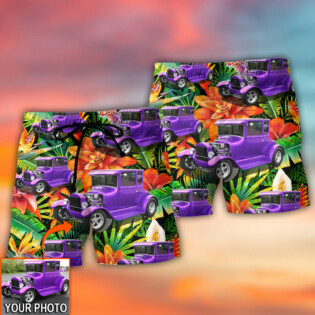 Car Model T Tropical Flower Custom Photo - Beach Short - Owl Ohh - Owl Ohh