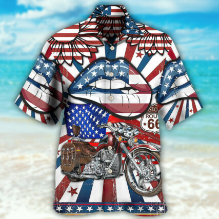 America Patriotic Motorcycle Sexy Lips - Hawaiian Shirt - Owl Ohh - Owl Ohh