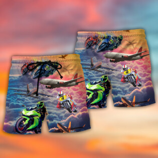 Motorcycle And Airplane Lover Dream Sky - Beach Short - Owl Ohh - Owl Ohh