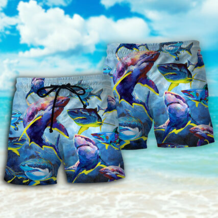 Shark Family Blue And Yellow Light - Beach Short - Owl Ohh - Owl Ohh