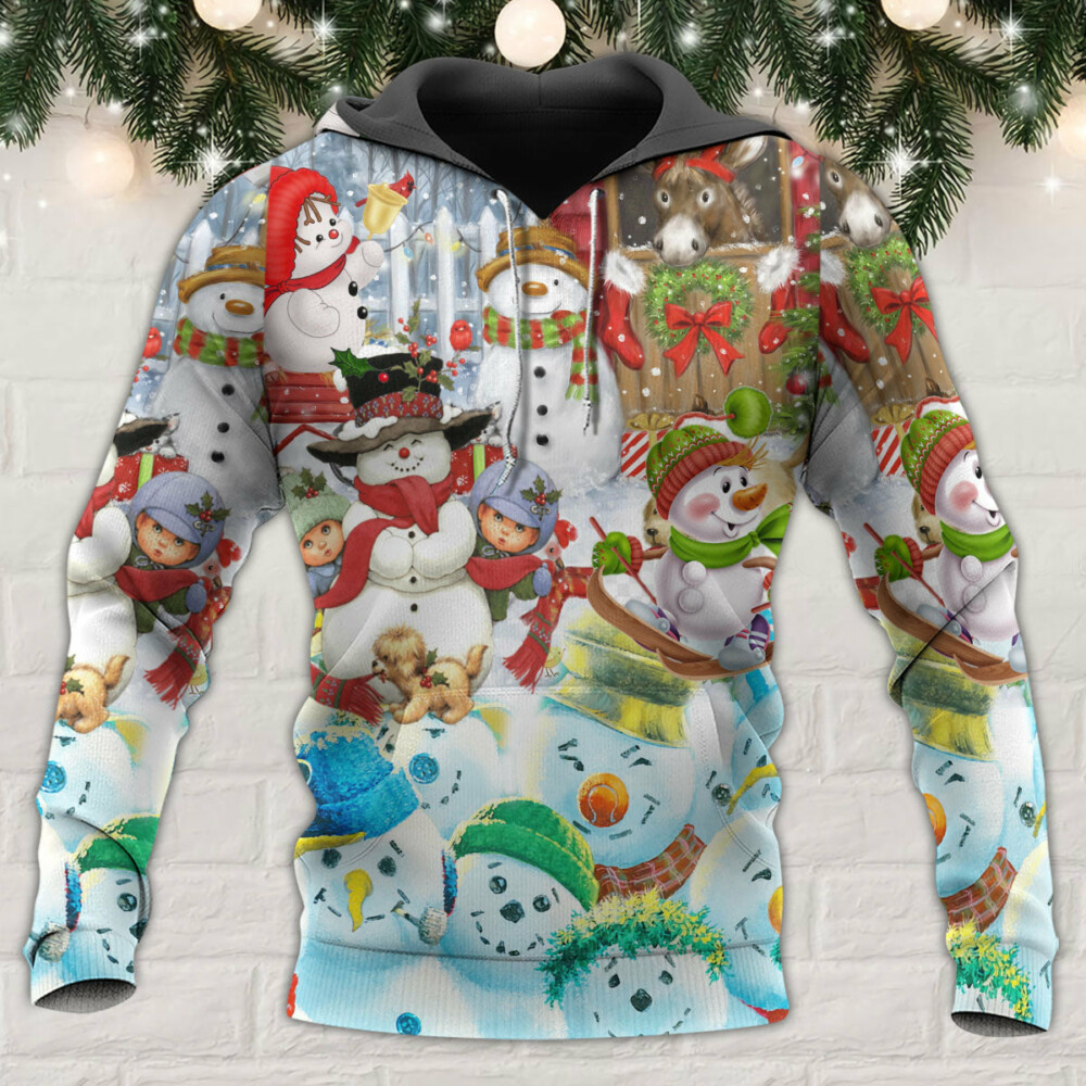 Snowman Happy Farm Holiday Christmas - Hoodie - Owl Ohh - Owl Ohh