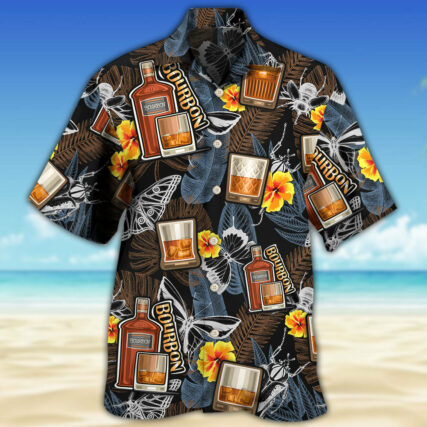 Wine Bourbon Drinking Butterflies Tropical - Hawaiian Shirt - Owl Ohh - Owl Ohh