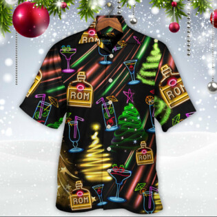 Wine Rum Christmas Neon Art Drinking - Hawaiian Shirt - Owl Ohh - Owl Ohh