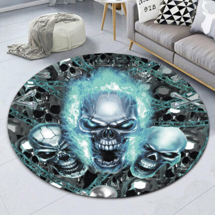 Skull Blue Flame Screaming - Round Mat - Owl Ohh - Owl Ohh