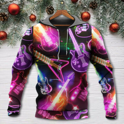Christmas Guitar Neon Amazing - Hoodie - Owl Ohh - Owl Ohh