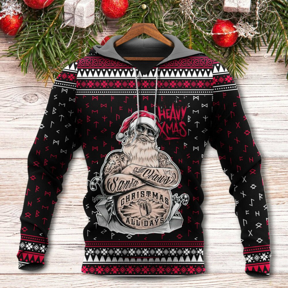 Christmas Tattoo Santa Funny Merry Xmas - Hoodie - Owl Ohh - Owl Ohh
