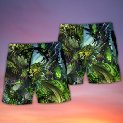 Dragon Green Skull Lover Art Style - Beach Short - Owl Ohh - Owl Ohh