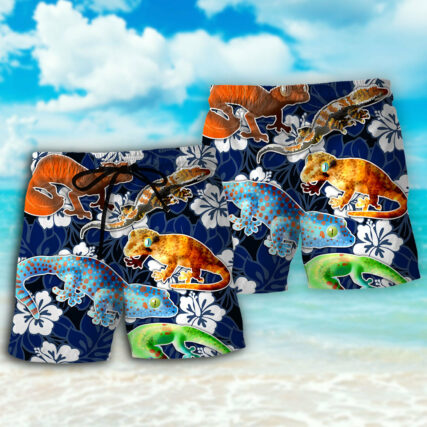 Leopard Gecko Blue Tropical Flower - Beach Short - Owl Ohh - Owl Ohh