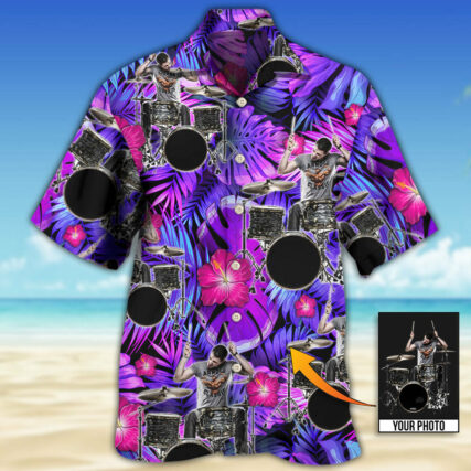 Drum Purple Tropical Style Custom Photo - Hawaiian Shirt - Owl Ohh - Owl Ohh