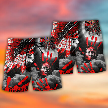 Native American Halloween Red Skull Moon Night Style - Beach Short - Owl Ohh - Owl Ohh