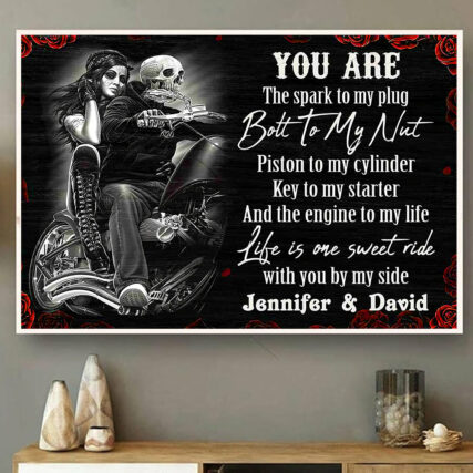 Skull Motorcycle Rose Couple Personalized - Horizontal Poster - Owl Ohh - Owl Ohh
