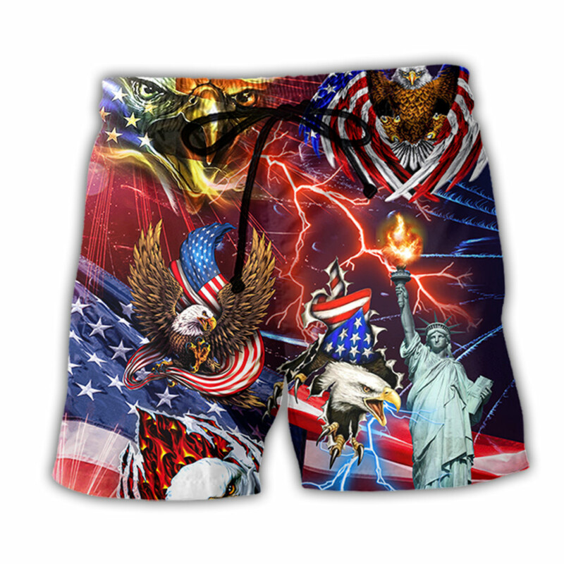America Independence Day Eagle Lighting - Beach Short - Owl Ohh - Owl Ohh