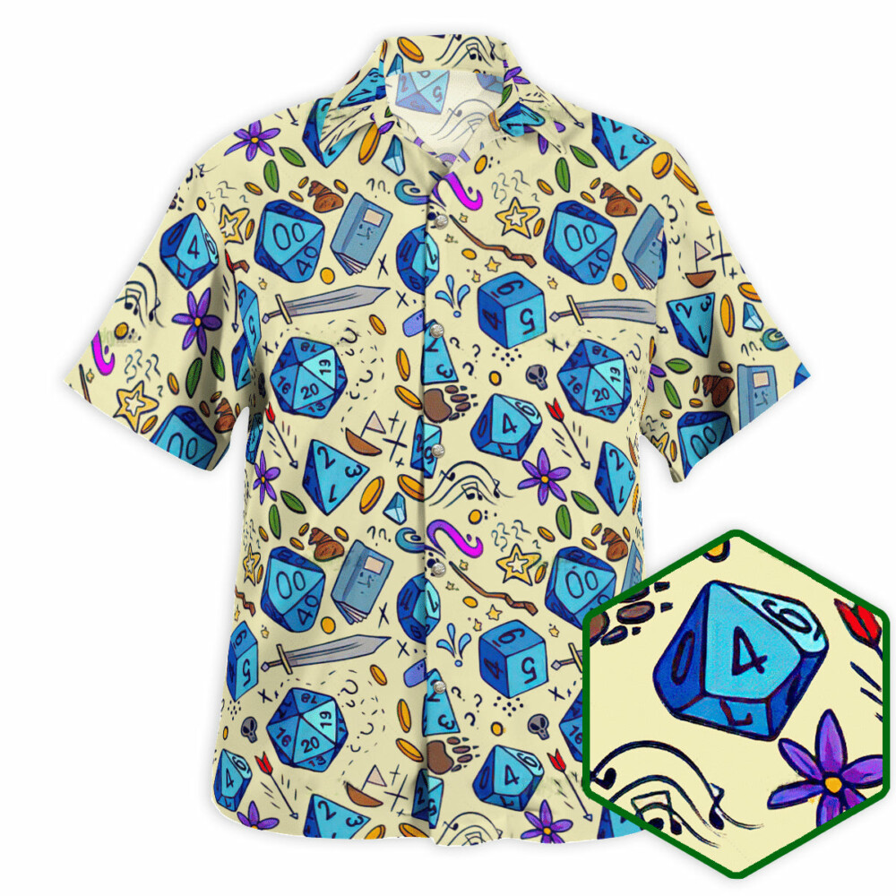 DnD Dice Sword Vintage Style - Hawaiian Shirt - Owl Ohh - Owl Ohh