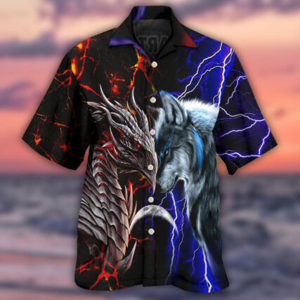 Dragon And Wolf Red And Blue - Hawaiian Shirt - Owl Ohh - Owl Ohh