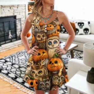 Halloween Owl Pumpkin Pattern - V-neck Sleeveless Cami Dress - Owl Ohh - Owl Ohh