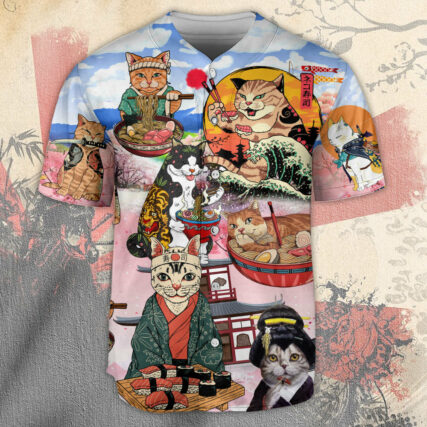 Cat Samurai With Ramen Lovely - Baseball Jersey - Owl Ohh