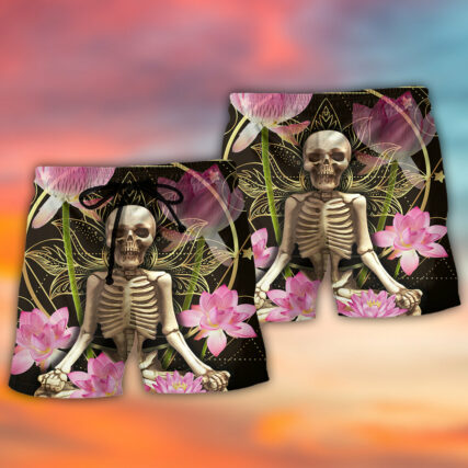 Skull Yoga Lighting Lotus Flower - Beach Short - Owl Ohh - Owl Ohh