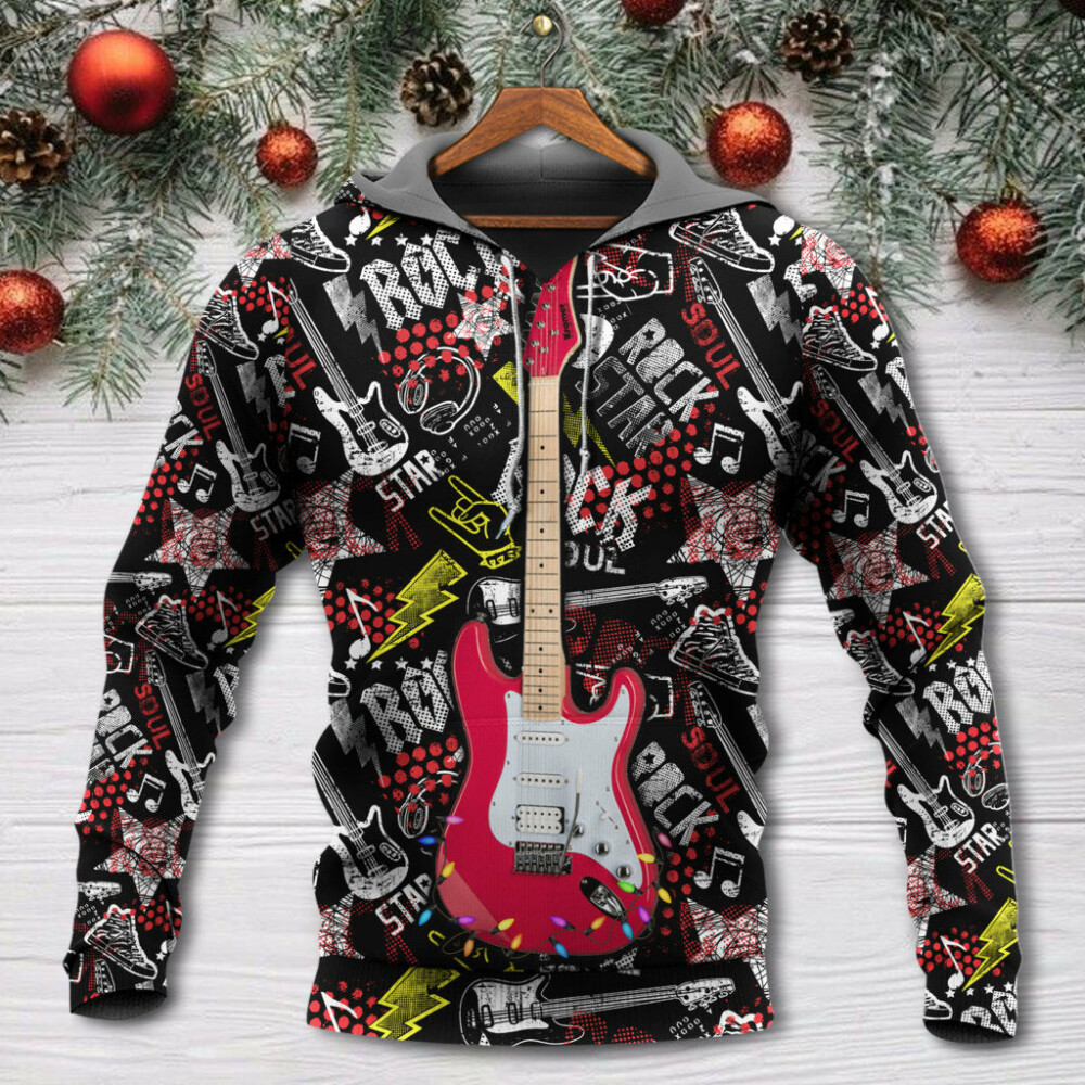 Christmas Guitar Rock Soul Merry Xmas - Hoodie - Owl Ohh - Owl Ohh