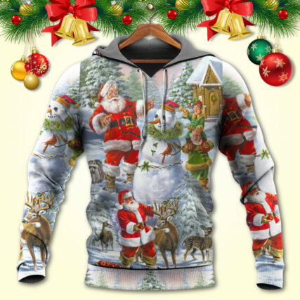 Christmas Santa Claus Snowman Elf So Happy Art Style - Hoodie - Owl Ohh - Owl Ohh