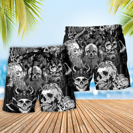 Viking Beard Warrior Skull With Crossed Axes - Beach Short - Owl Ohh - Owl Ohh