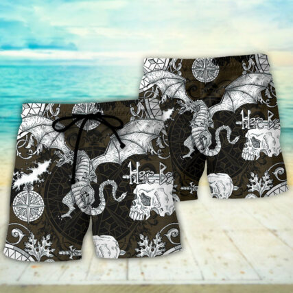 Dragon Flying With Skull Gothic Style - Beach Short - Owl Ohh - Owl Ohh