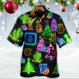 Wine Tequila Christmas Neon Art Drinking - Hawaiian Shirt - Owl Ohh - Owl Ohh