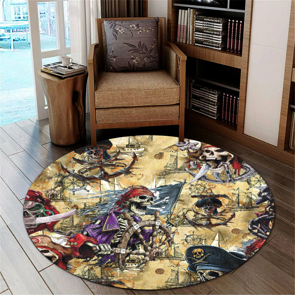 Skull Amazing Pirate Hunting - Round Mat - Owl Ohh - Owl Ohh