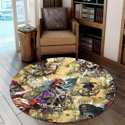Skull Amazing Pirate Hunting - Round Mat - Owl Ohh - Owl Ohh
