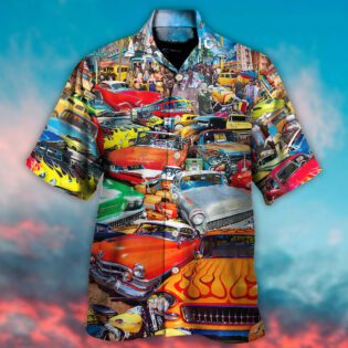 Car Retro Guitar Palm Trees - Hawaiian Shirt - Owl Ohh - Owl Ohh