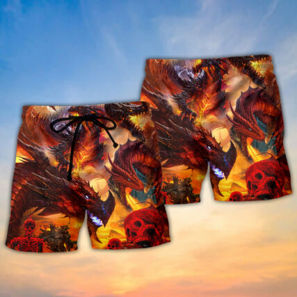 Dragon Red Skull Fire Art Style - Beach Short - Owl Ohh - Owl Ohh