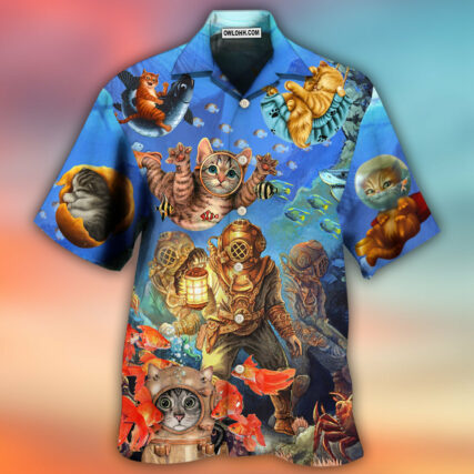 Diving Cat Under The Sea Art Style - Hawaiian Shirt - Owl Ohh - Owl Ohh