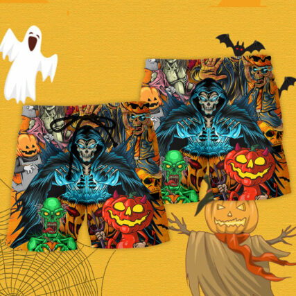 Halloween Scary Skull Pumpkin Horror Art Style - Beach Short - Owl Ohh - Owl Ohh