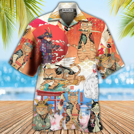 Samurai Cat Funny Art Japanese - Hawaiian Shirt - Owl Ohh - Owl Ohh