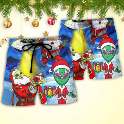 Christmas Santa Is An Alien Magic Night Funny - Beach Short - Owl Ohh - Owl Ohh