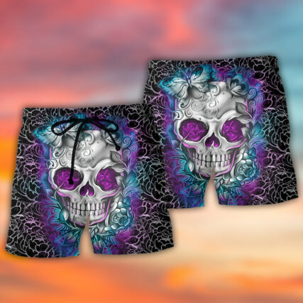 Skull Butterfly Lighting Flower Pattern - Beach Short - Owl Ohh - Owl Ohh