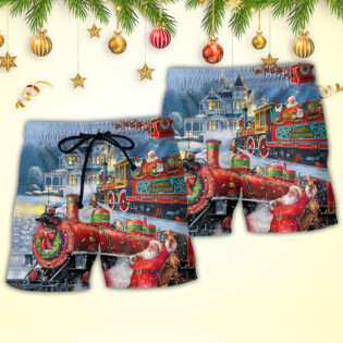 Christmas Santa Claus Train Gift For Xmas Painting Style - Beach Short - Owl Ohh - Owl Ohh