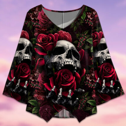 Skull Rose Dark Screaming - V-neck T-shirt - Owl Ohh - Owl Ohh
