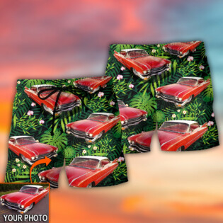 Car Eldorado Car Classic Tropical Flower Custom Photo - Beach Short - Owl Ohh - Owl Ohh