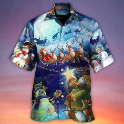Christmas Rudolph Santa Claus Reindeer Snowman Light Art Style - Hawaiian Shirt - Owl Ohh - Owl Ohh