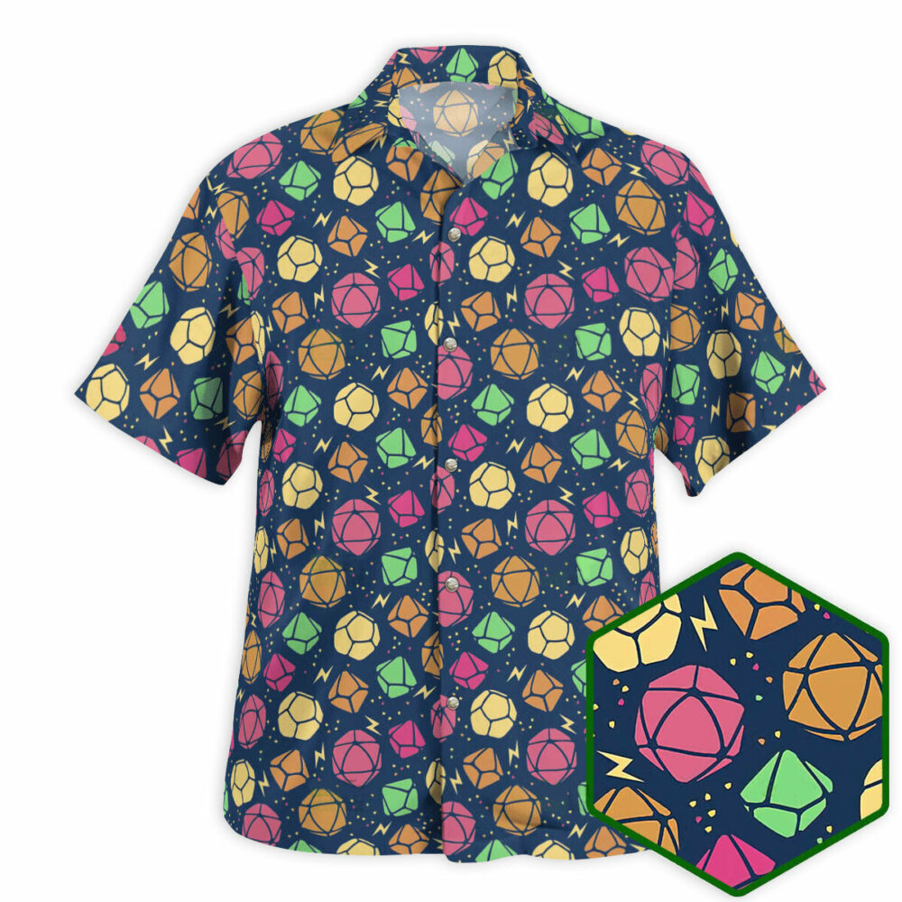 DnD Geeky Dice Thunder Pattern - Hawaiian Shirt - Owl Ohh - Owl Ohh