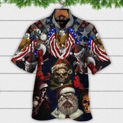 Skull Christmas USA Eagle Flag Skeleton Art - Hawaiian Shirt - Owl Ohh - Owl Ohh