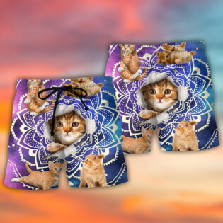 Cat Tabby Cat Yoga Galaxy Yoga Pose Funny - Beach Short - Owl Ohh - Owl Ohh
