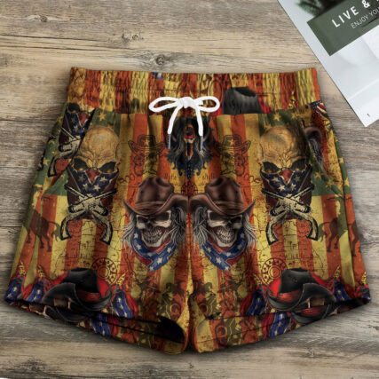 Skull Cowboy America Retro - Women's Casual Shorts - Owl Ohh - Owl Ohh