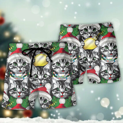 Meowy Christmas Xmas Cat Lover - Beach Short - Owl Ohh - Owl Ohh