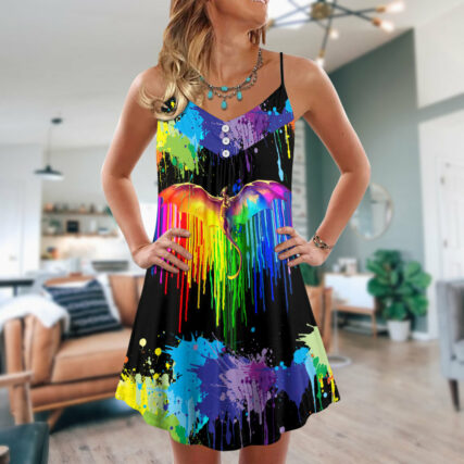 LGBT Pride Dragon The Color Of Happiness - V-neck Sleeveless Cami Dress - Owl Ohh - Owl Ohh