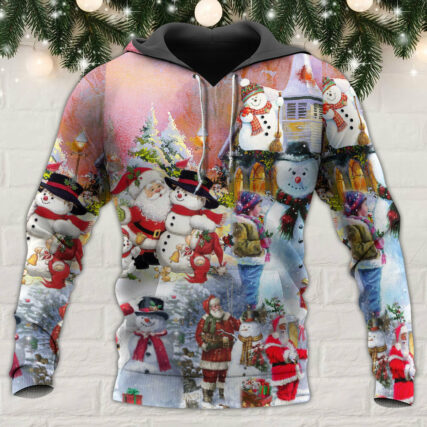 Santa And Snowman Christmas Snow Village - Hoodie - Owl Ohh - Owl Ohh